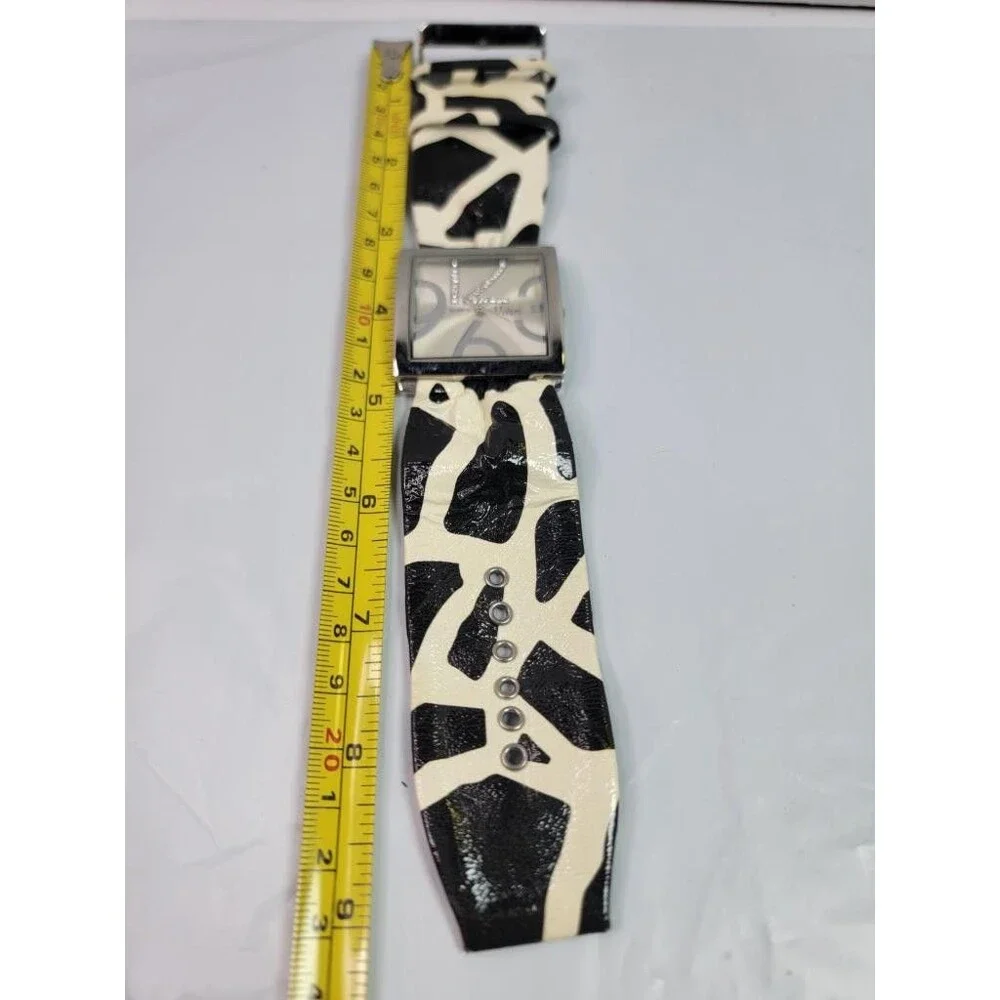 Vivani K1181 Quartz Watch Silver Tone Square Case Animal Print Wide Band